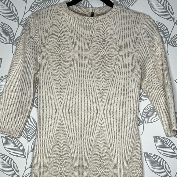 Codigo USA Vintage Dress L Cream 3/4 Sleeve Bodycon Stretch Eyelet Crochet Look - Picture 14 of 14